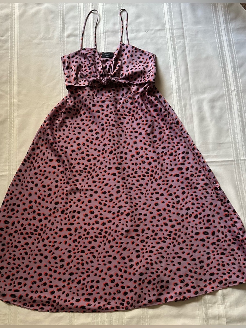 Vici Pink & Black Leopard Print Cutout Knot Maxi Dress Size L - Picture 6 of 12